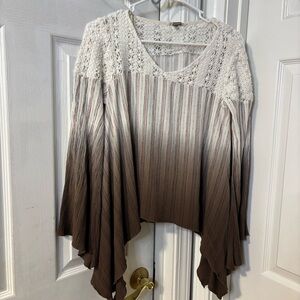 Gimmicks By BKE Ombré Striped Bell Sleeves Bohemian Fairy Crochet Blouse Medium